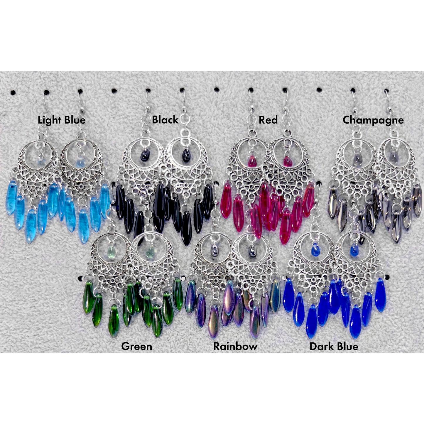Czech Glass Chandelier Earrings in Various Colors