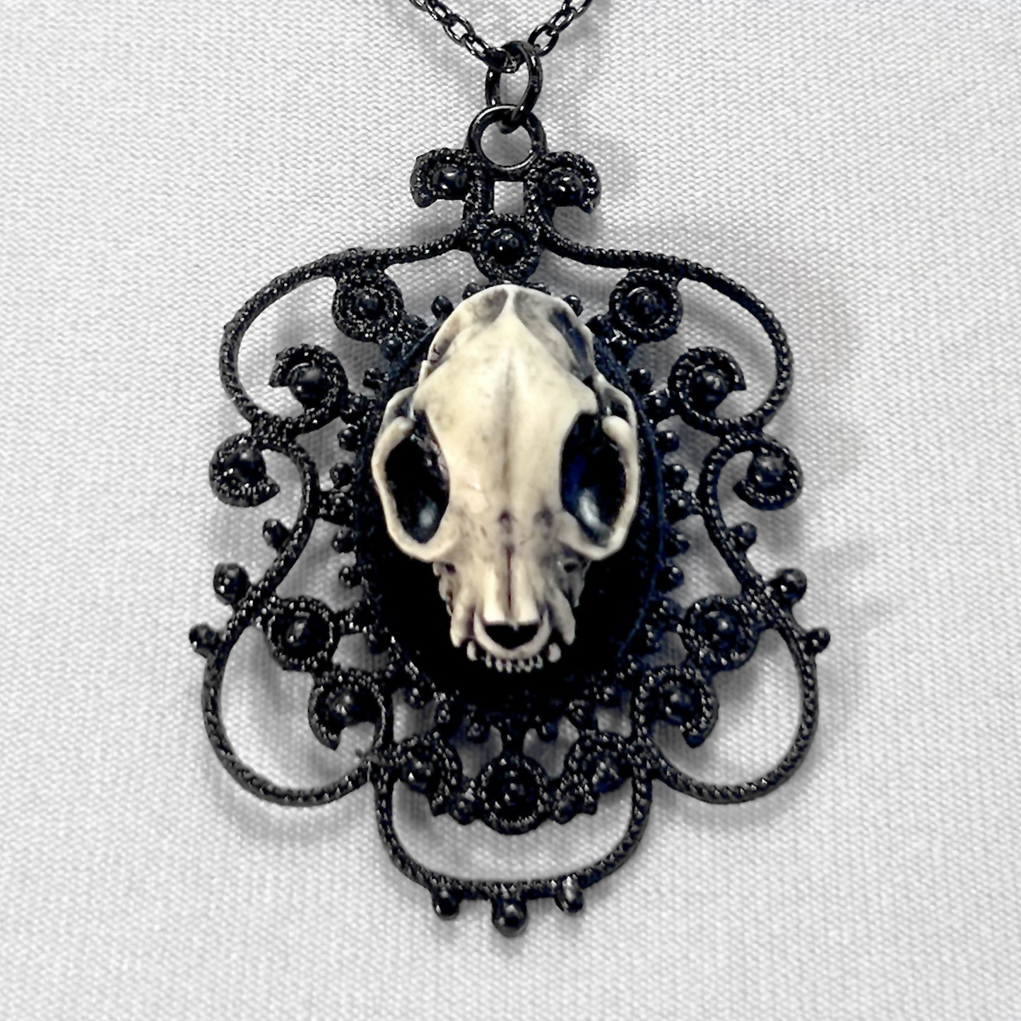 Small Resin Cat Skull Necklace