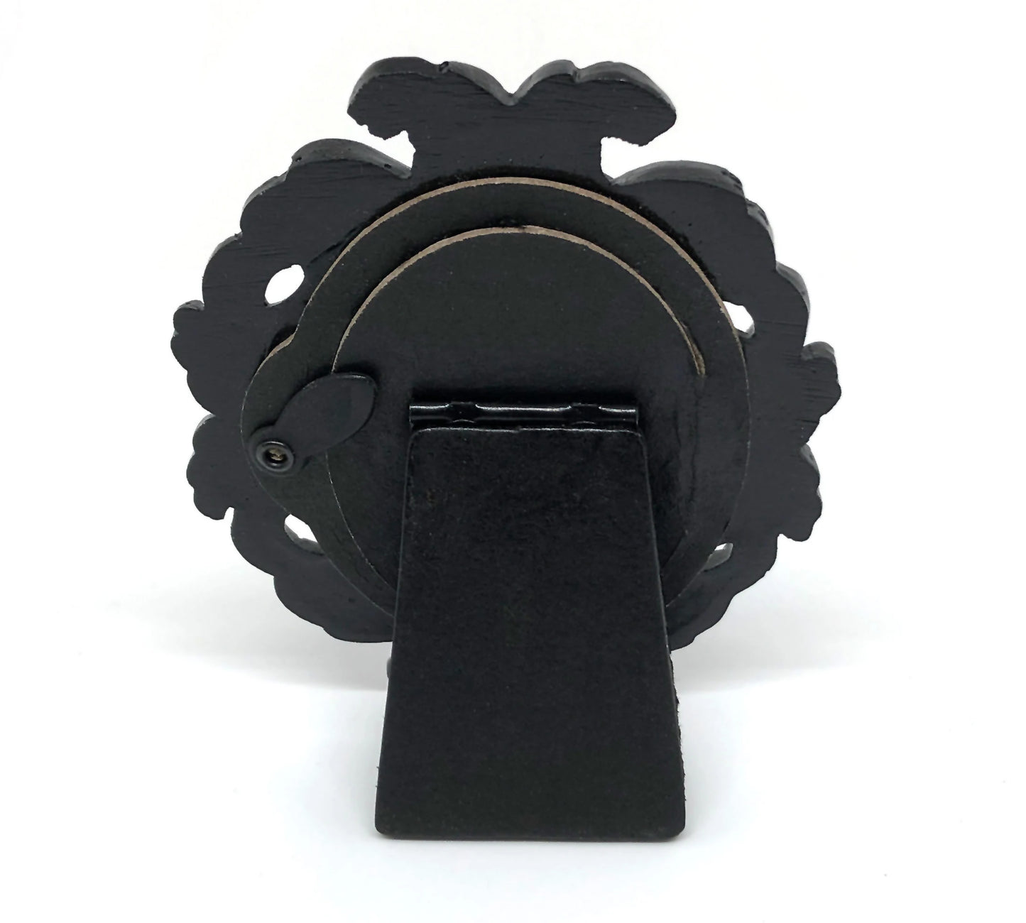 Small Black Resin Oval Frame with Bat Skull on Black Velvet Gothic Home Deco