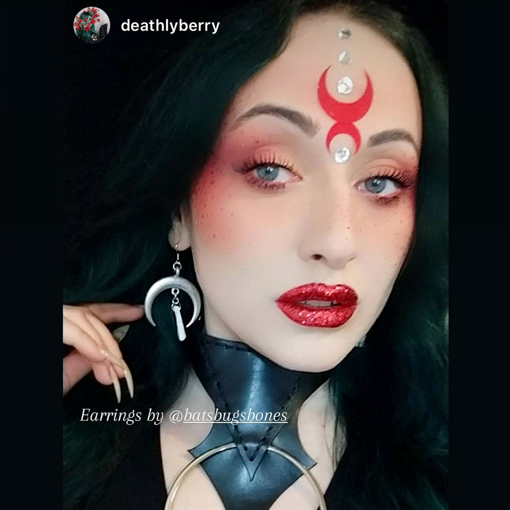 Large Silver Crescent Moon and Bone Earrings
