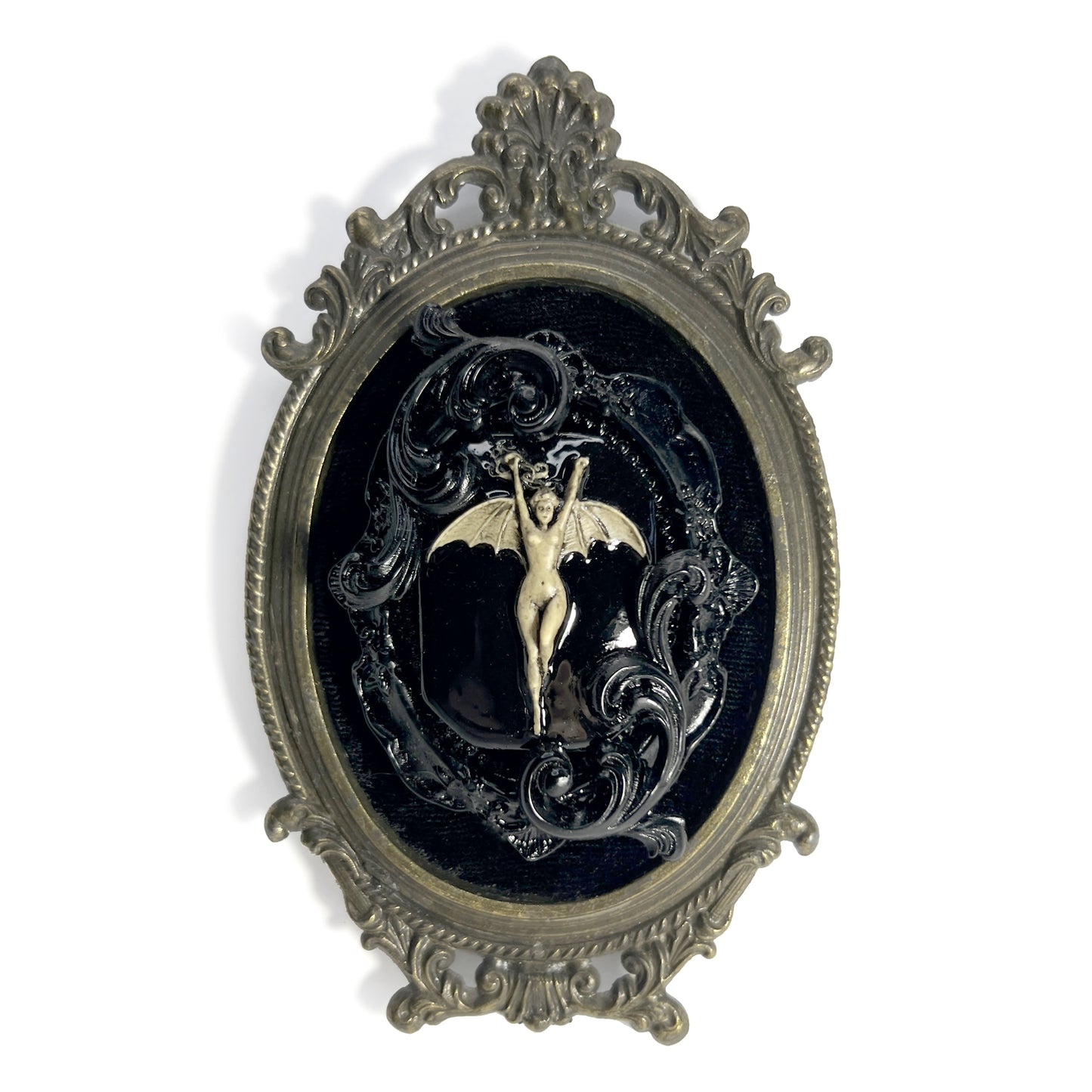 Bat Woman on Black Velvet Antique Framed Home Deco