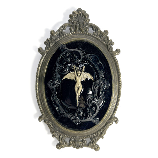 Bat Woman on Black Velvet Antique Framed Home Deco