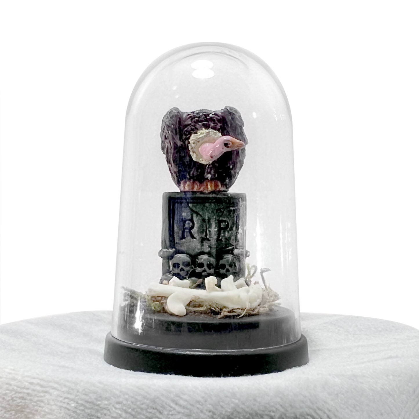 Vulture on Gravestones with Bones Bell Jar
