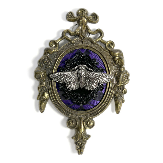 Silver Death Head Moth on Black and Purple Antique Framed Home Deco