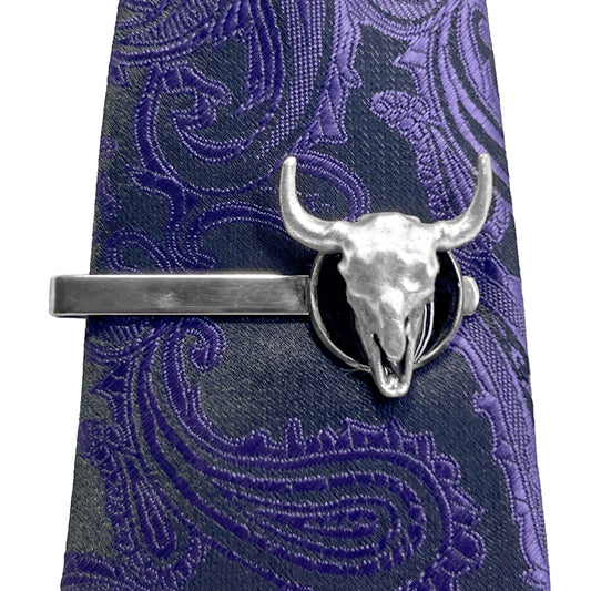 Silver Metal Bull Skull Tie Clip