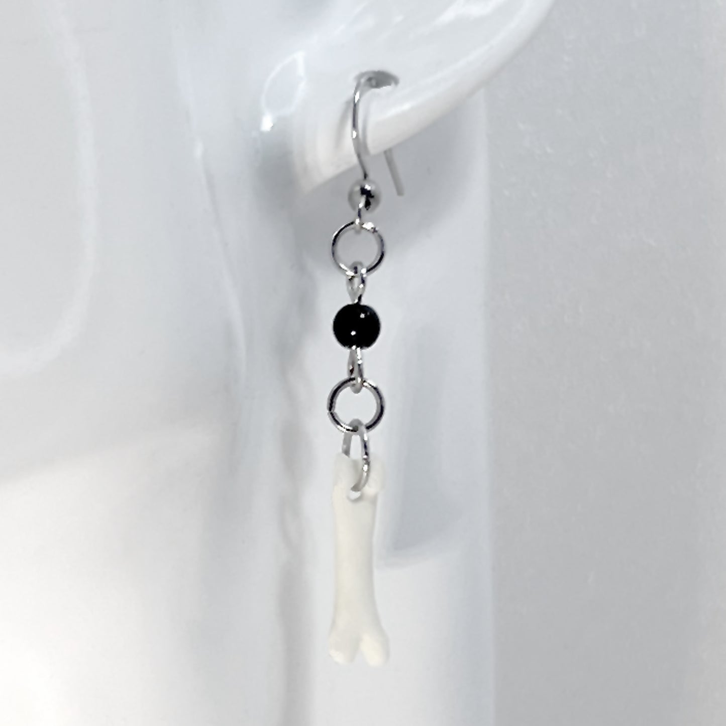 Small Bone and Black Bead Earrings