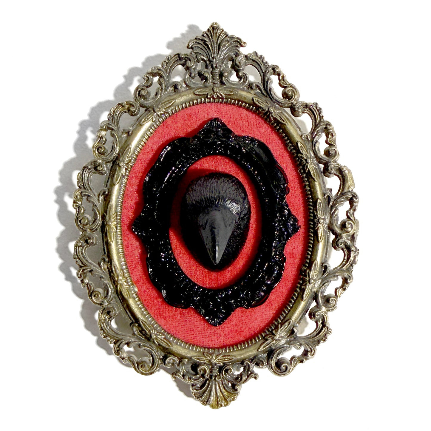 Raven Head on Red Velvet Antique Framed Home Deco