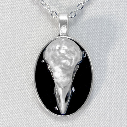 Silver Metal Bird Skull Necklace