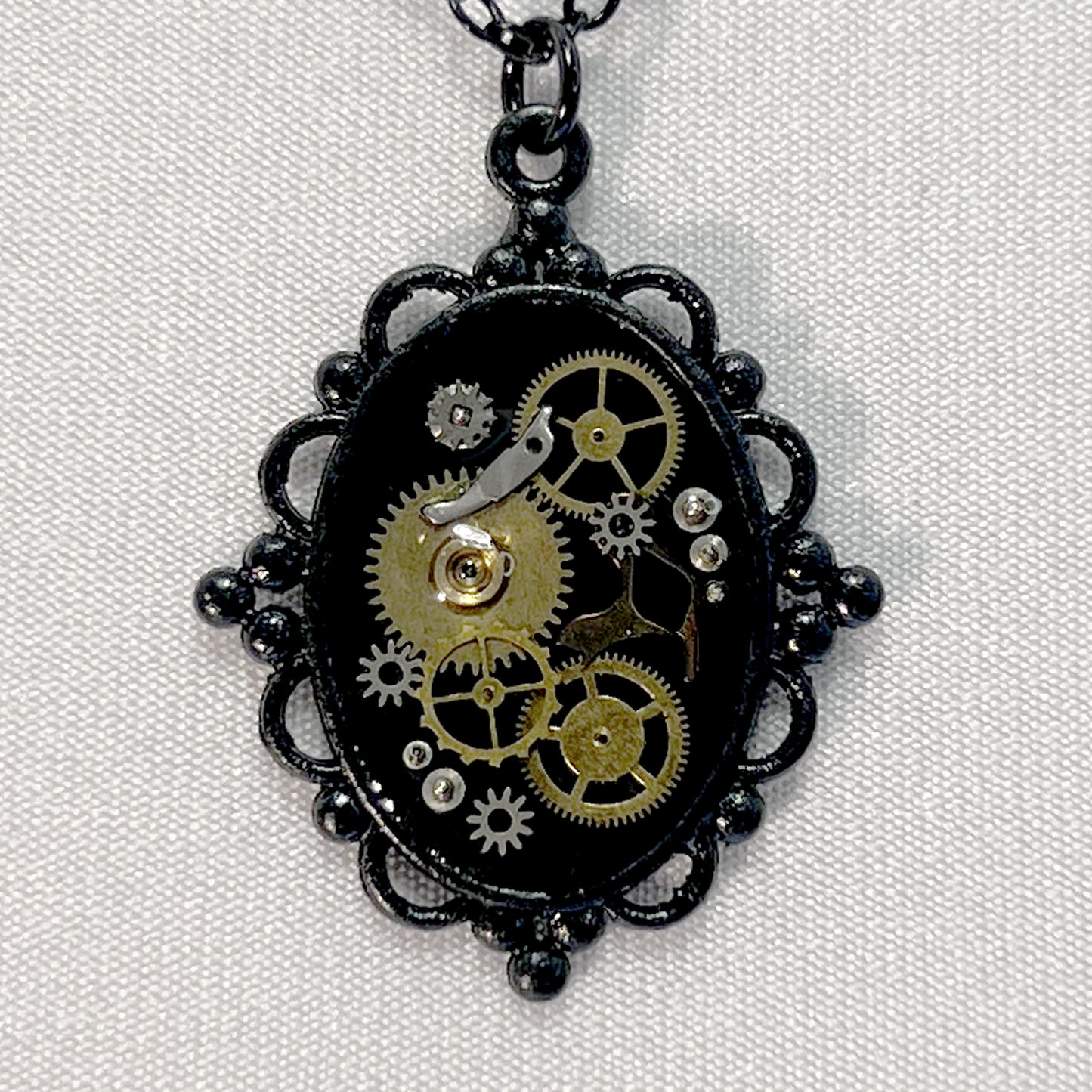 Watch Gears on Black Steampunk Necklace