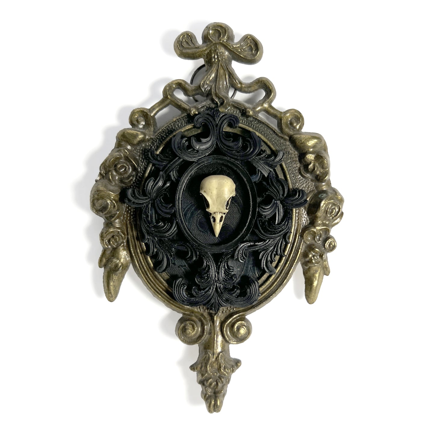 Small Resin Bird Skull on Black Antique Framed Home Deco