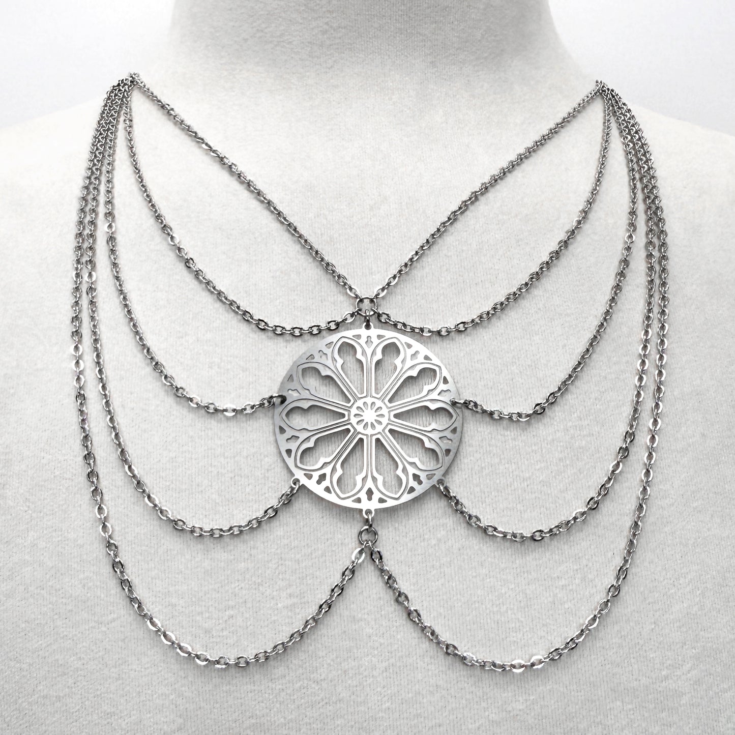 Gothic Rose Window Multistrand Necklace