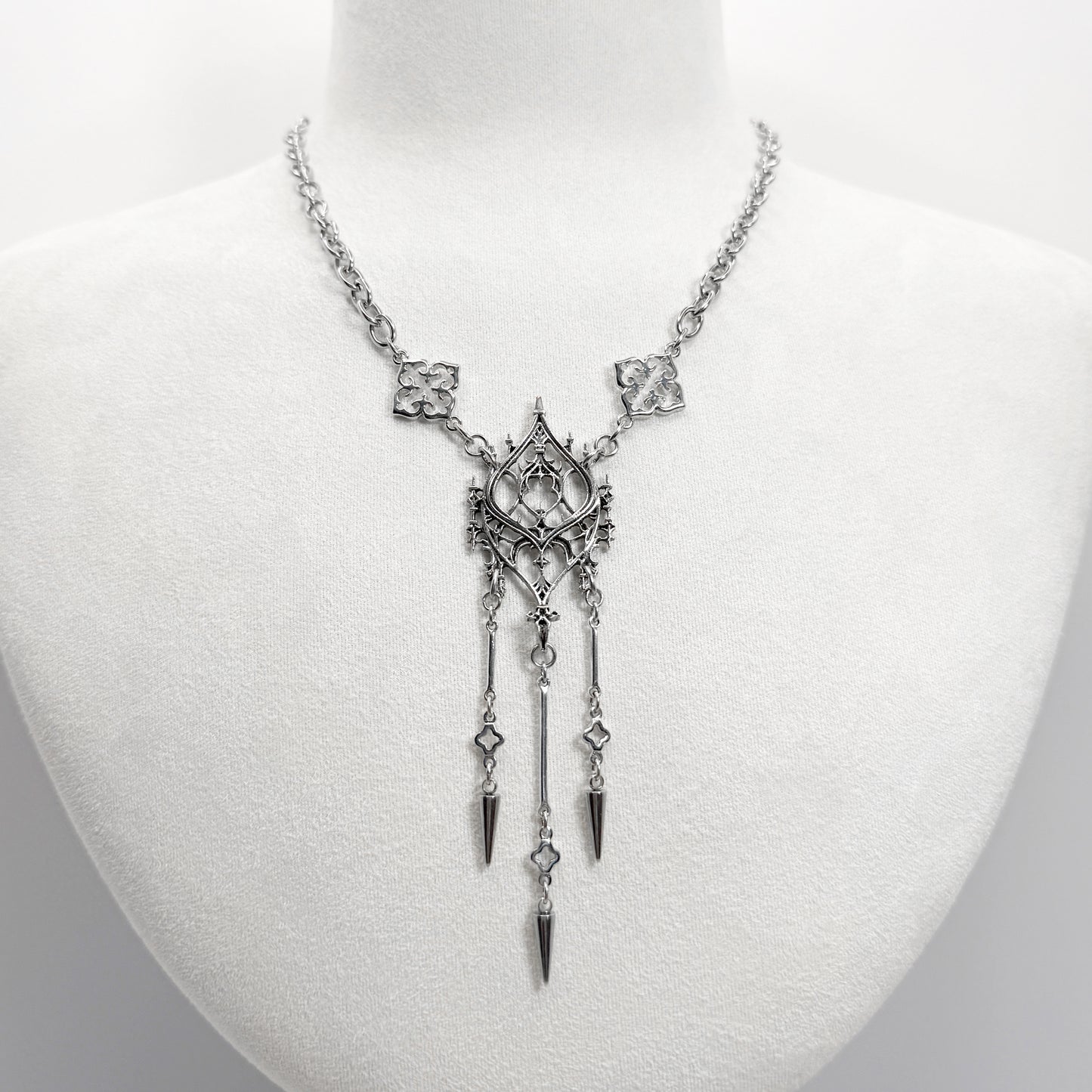 Gothic Architectural Silver Ornaments Necklace