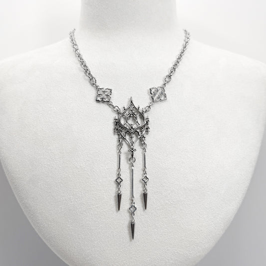 Gothic Architectural Silver Ornaments Necklace