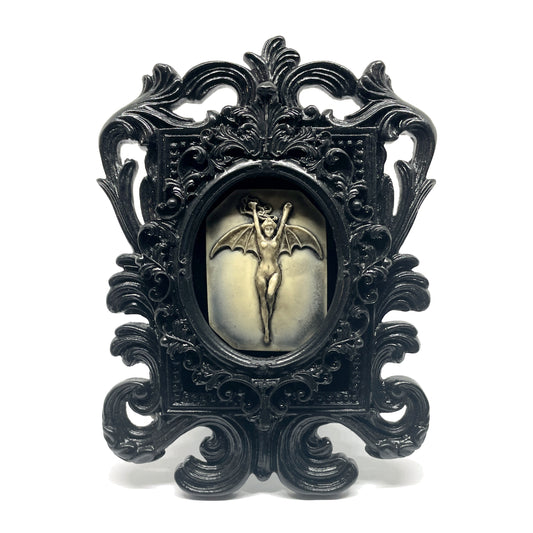 Small Black Resin Square Frame with Bat Woman Gothic Home Deco