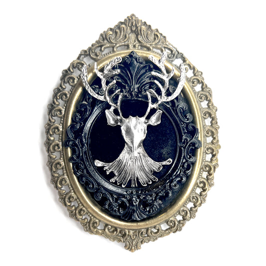 Silver Deer Head Antique Framed Gothic Home Deco