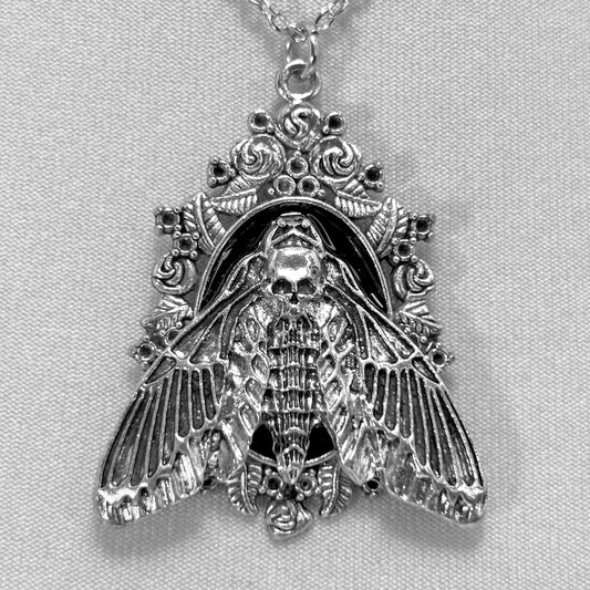Large Death Head on Black Necklace