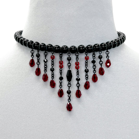 Black and Red Glass Bead Fringe Gothic Choker Necklace (Copy)