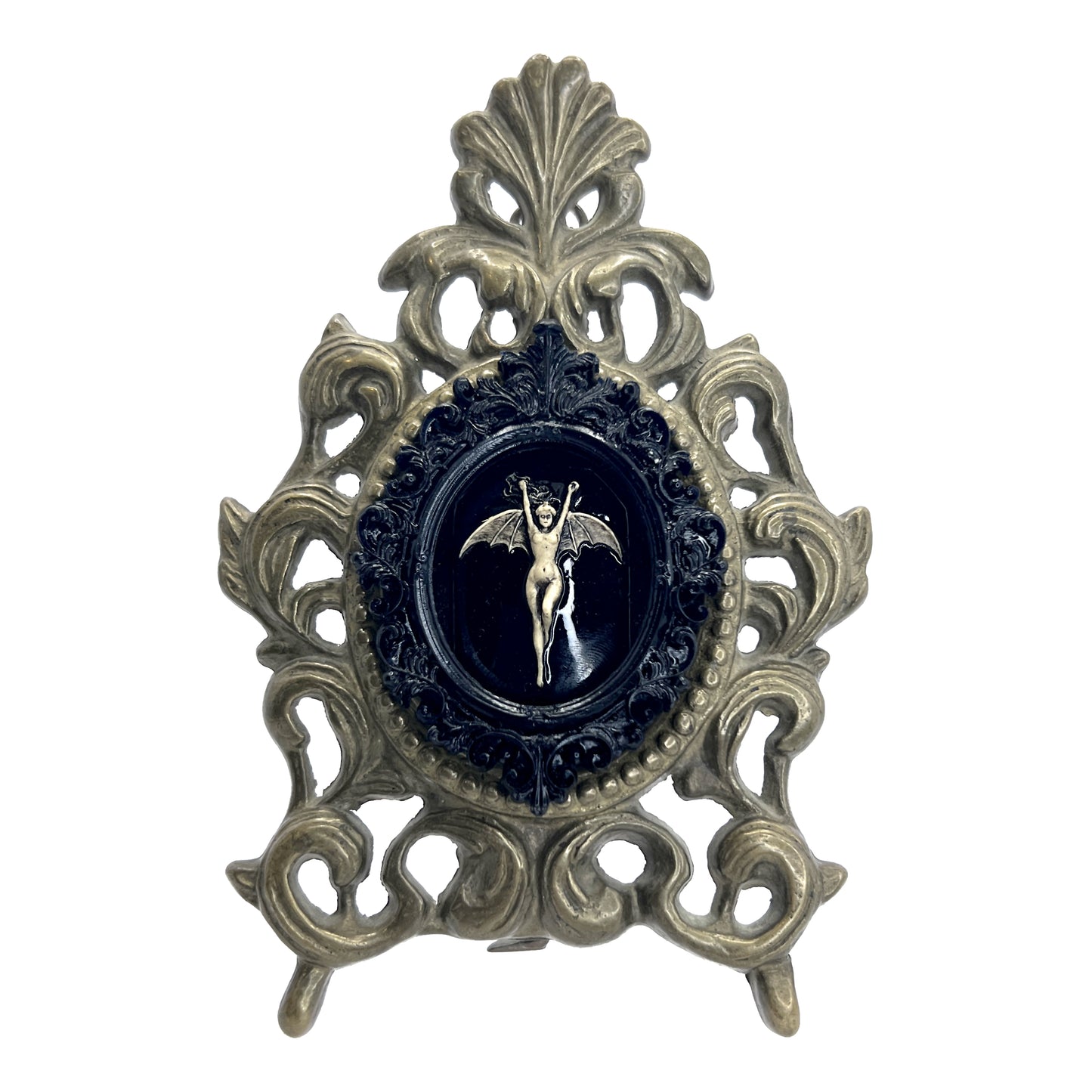 Bat Woman Standing or Hanging Antique Framed Gothic Home Deco