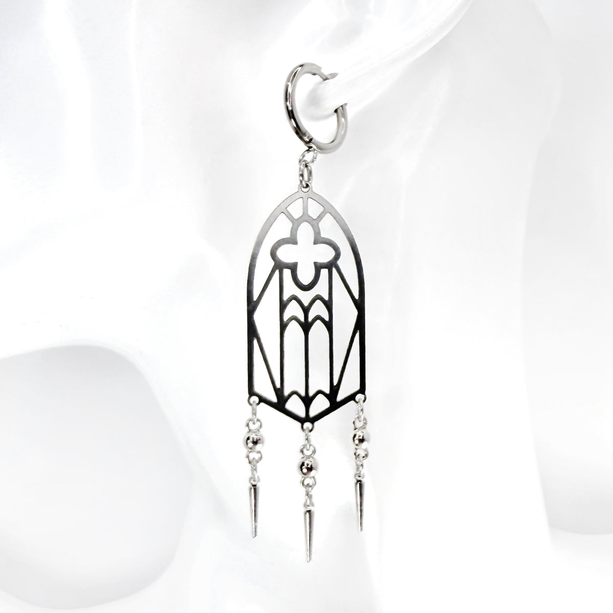 Spitze Kathedrale Silber Lange Gothic Ohrringe