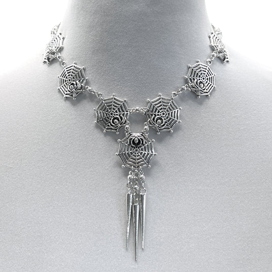Spiderwebs and Spikes Gothic Necklace
