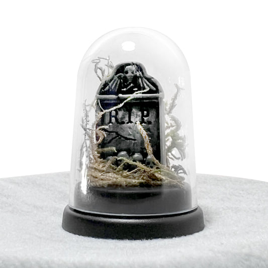 Tiny RIP Winged Gravestone Bell Jar