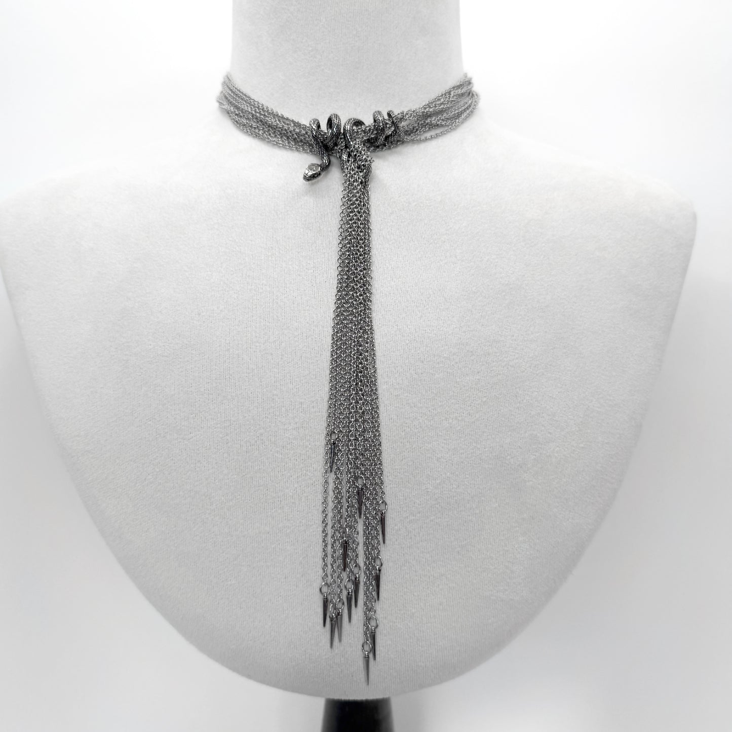 Coiled Snake and Slinky Silver Chain Necklace