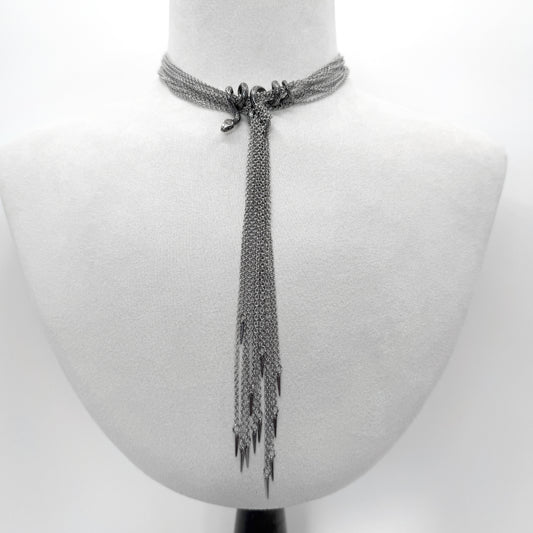 Coiled Snake and Slinky Silver Chain Necklace