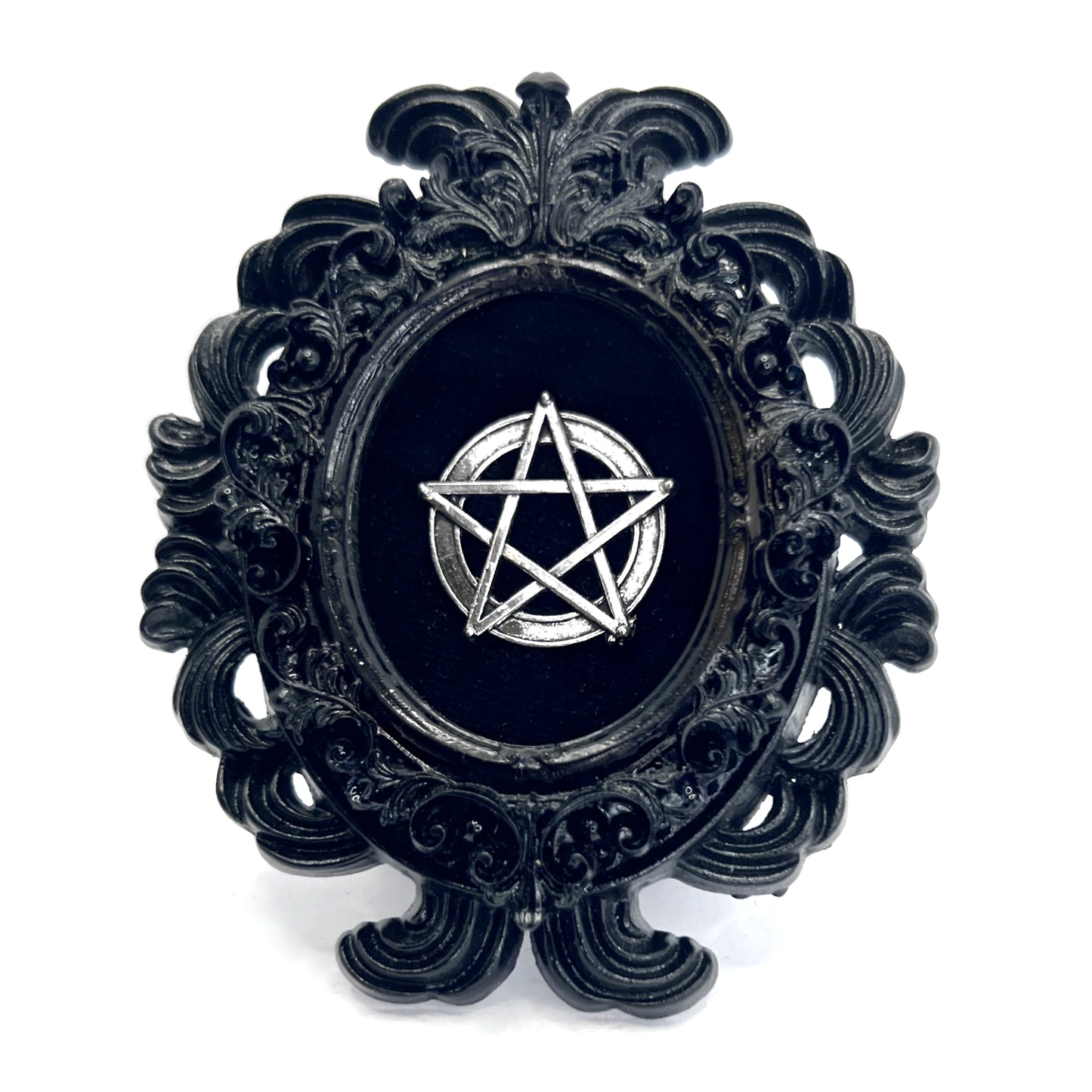 Small Black Oval Frame with Pentacle Gothic Home Deco