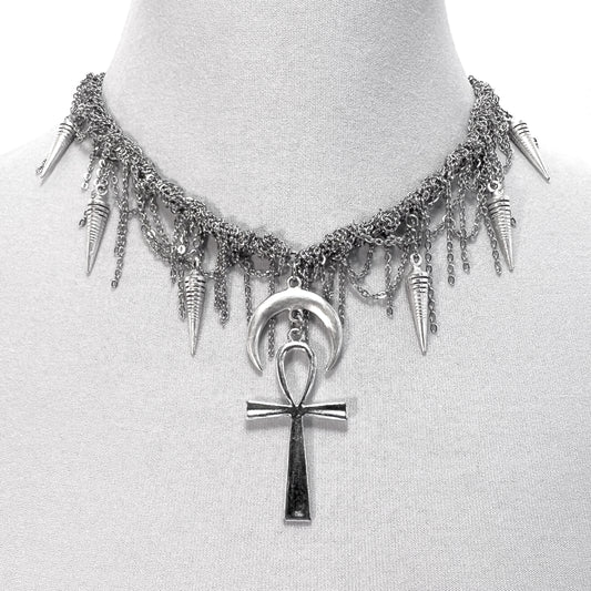 Silver Woven Chain with Ankh Gothic Necklace