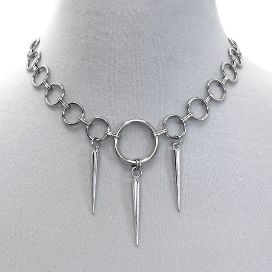 Stainless Steel and O-Rings with Spikes Necklace
