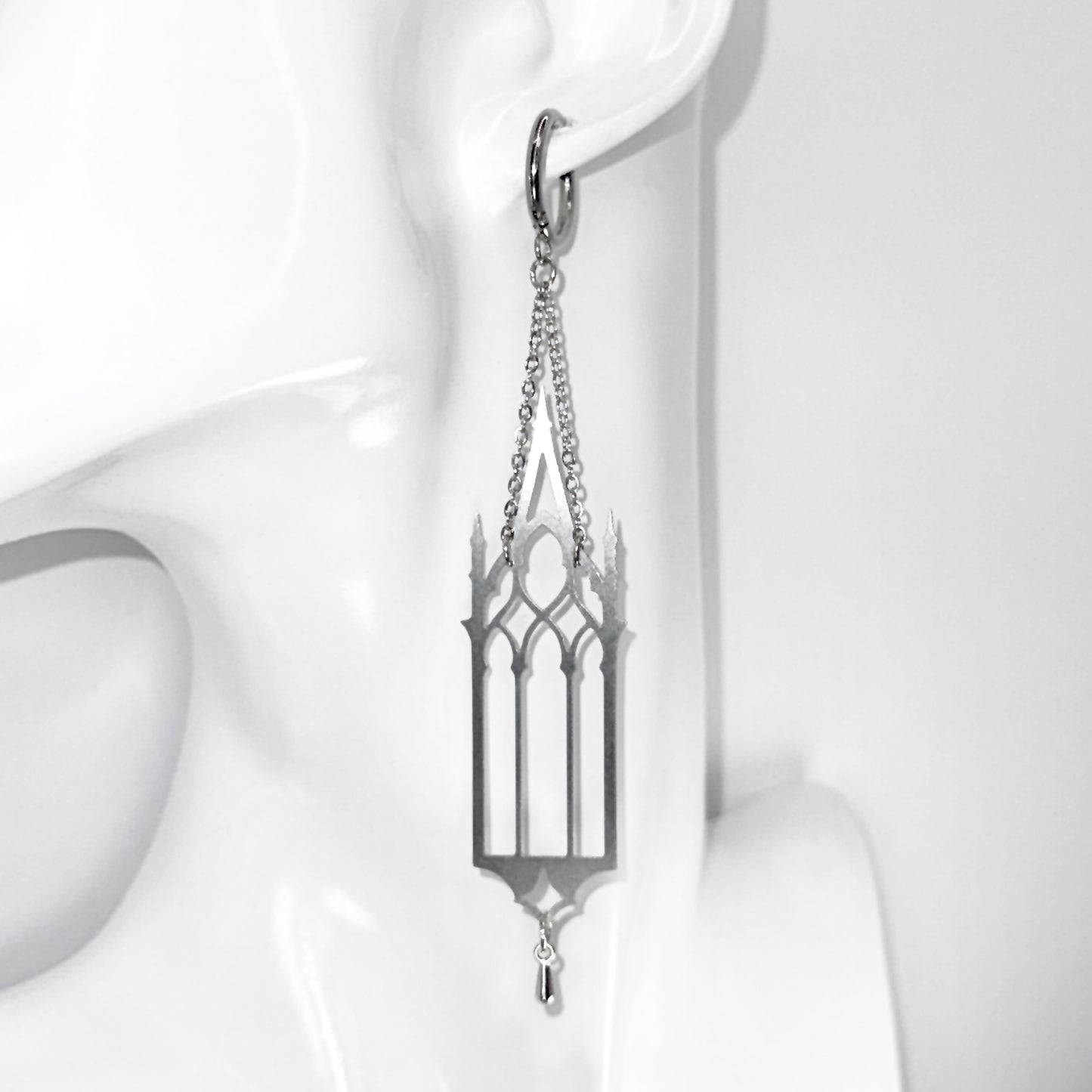 Pointed Cathedral Silver Long Gothic Earrings