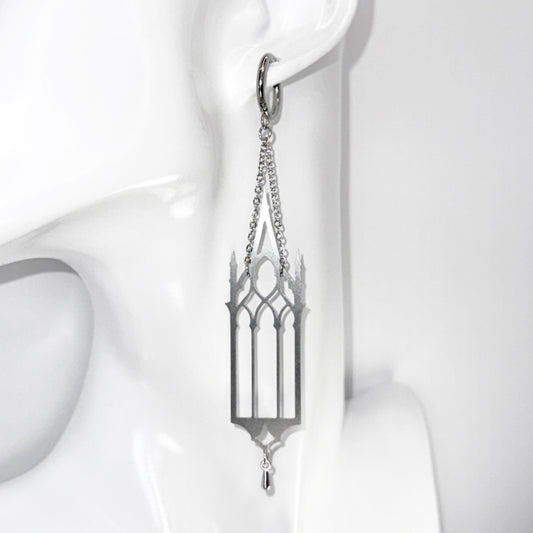Pointed Cathedral Silver Long Gothic Earrings