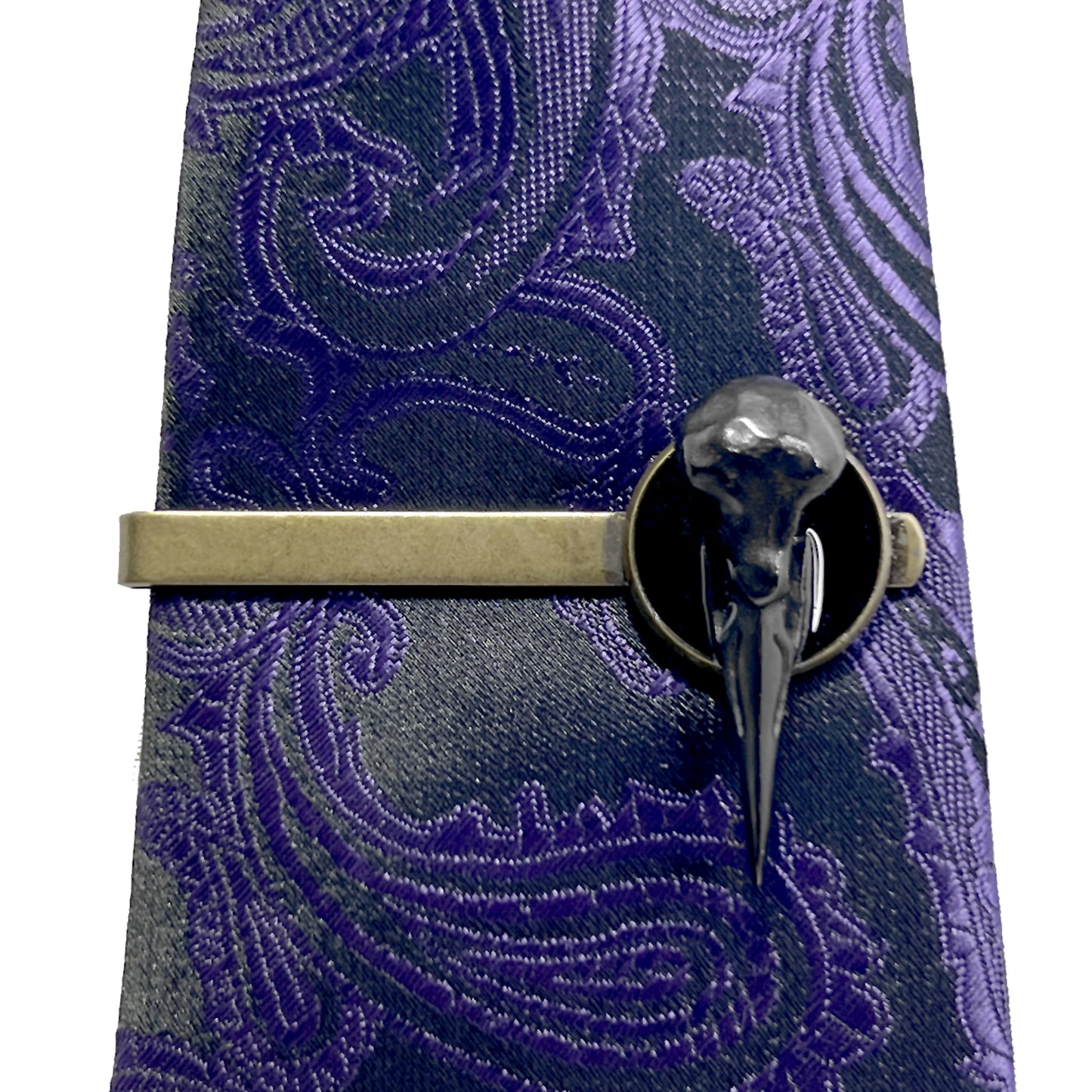 Brass Tie Clip with Black Metal Bird Skull