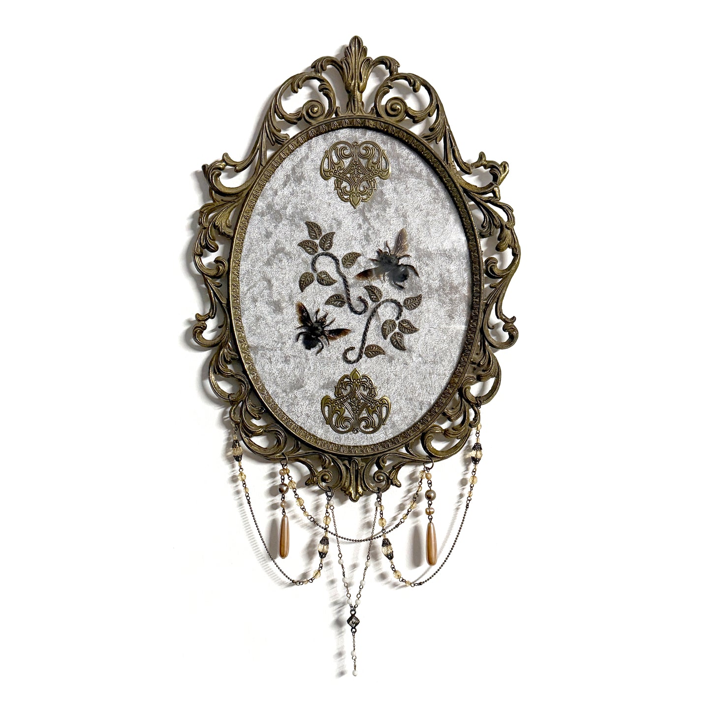 Large Antique Framed Black Bees Gothic Wall Deco