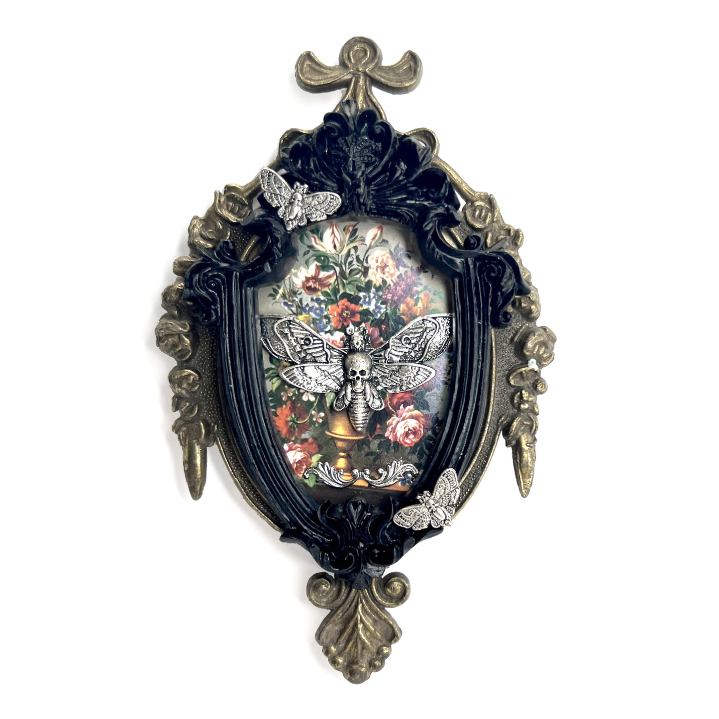 Silver Death Head Moth Antique Framed Gothic Home Deco