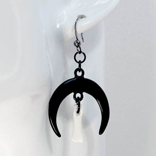 Black Crescent Moon and Bone Earrings