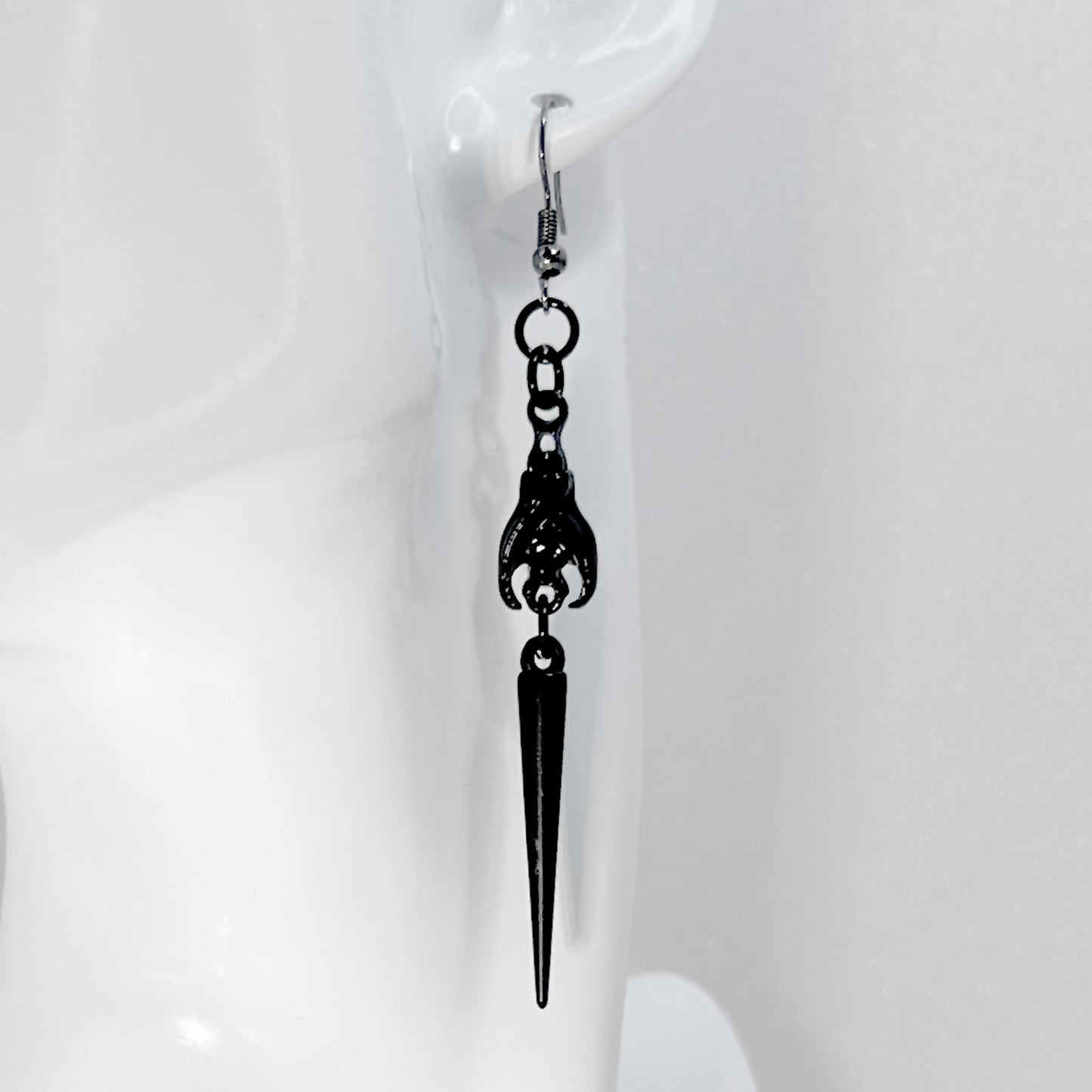 Black Hanging Bat and Spike Earrings