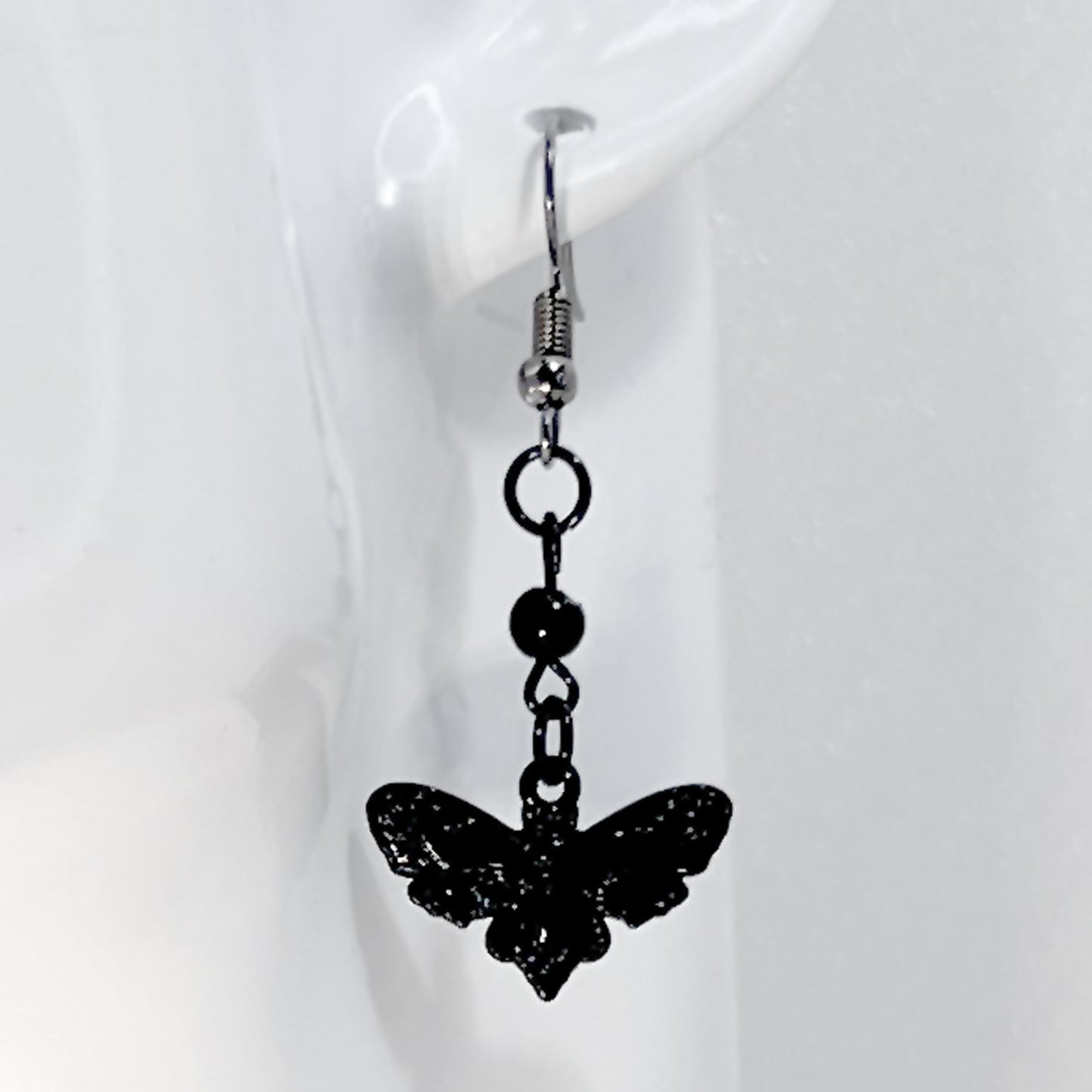 Small Black Death Head Moth and Bead Earrings