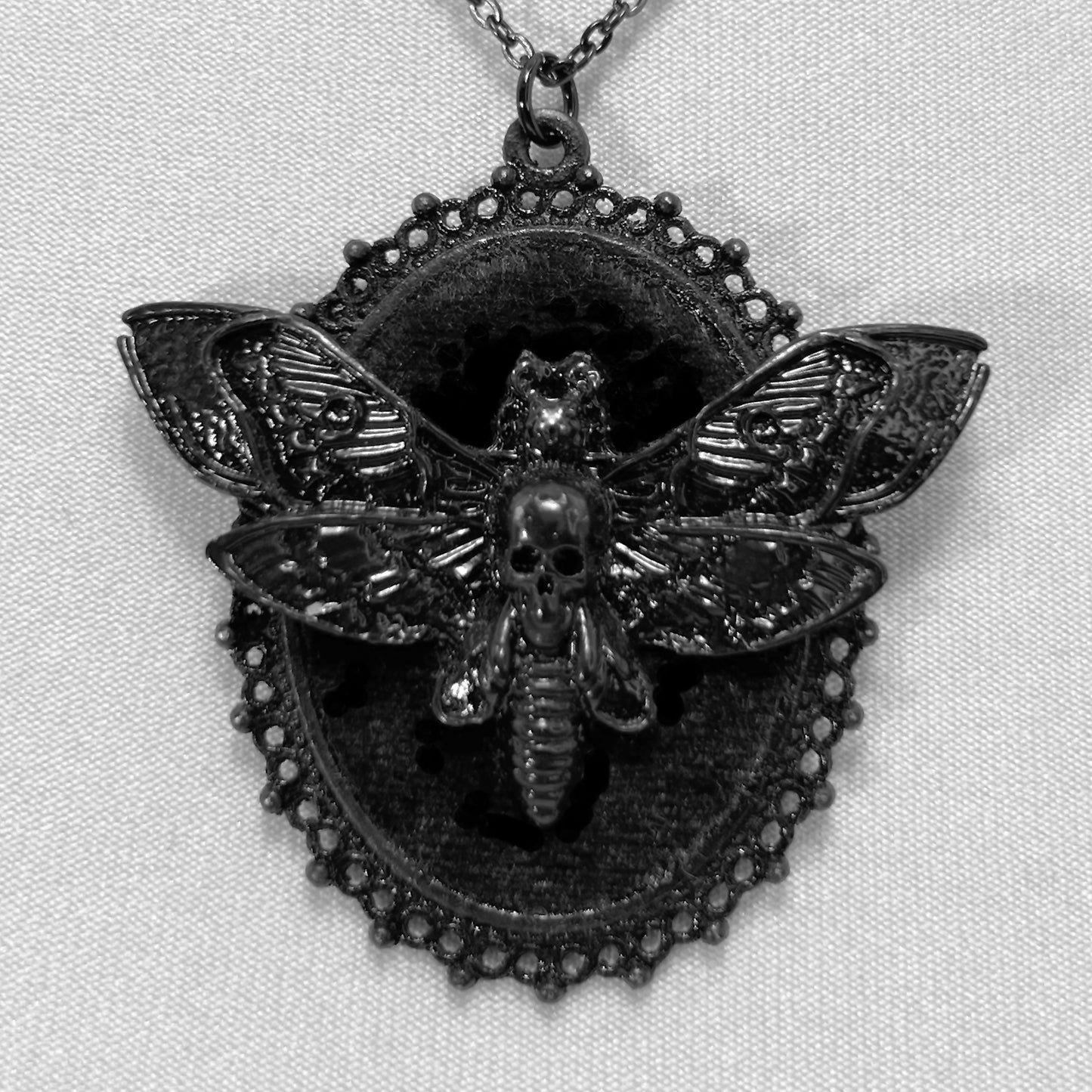 Large Black Death Head Moth on Black Velvet Necklace