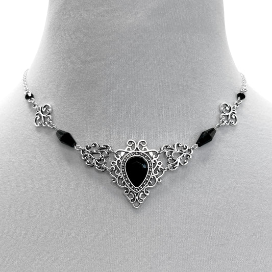 Silver Gothic Ornaments and Glass Bead Necklace