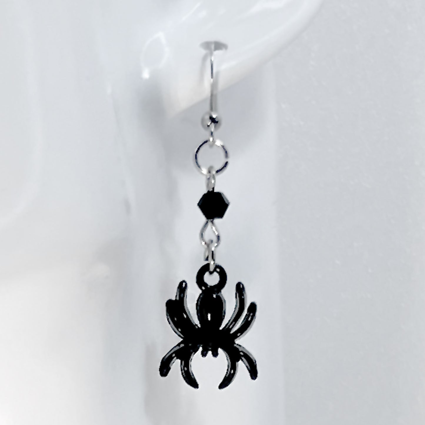 Black Spider and Bead Earrings
