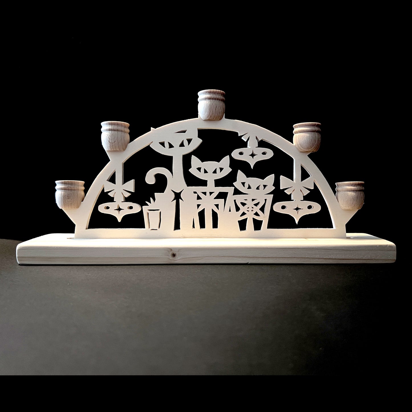 Black Wood Small Christmas Cats Schwibbogen