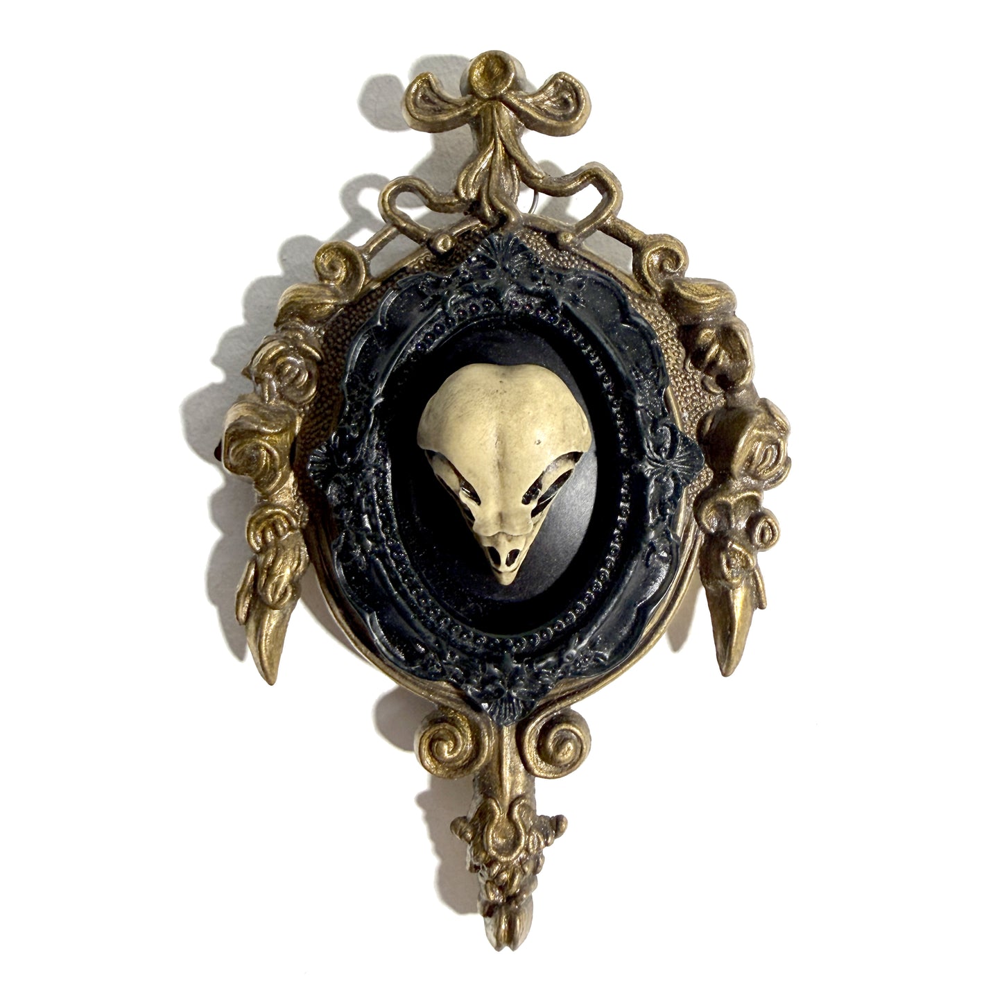 Resin Owl Skull on Black Antique Framed Home Deco