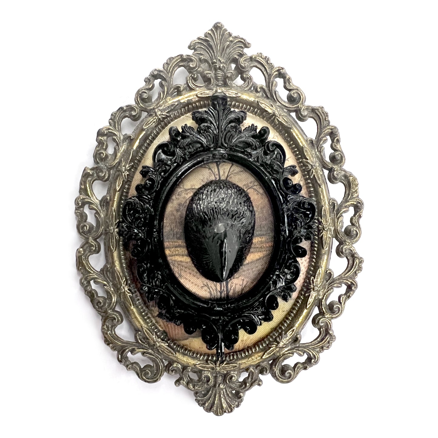 Black Raven Head Antique Framed Gothic Home Deco