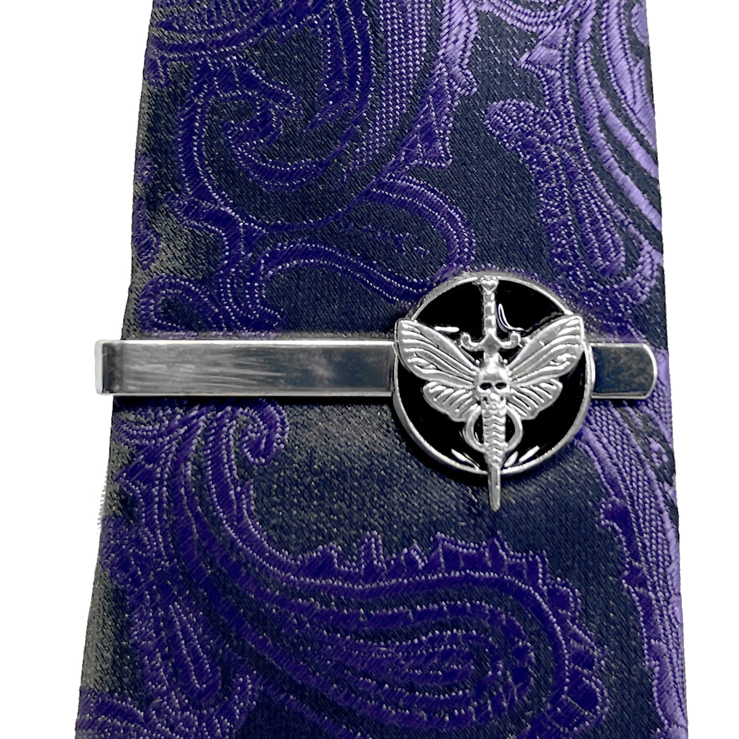Silver Moth and Sword Tie Clip