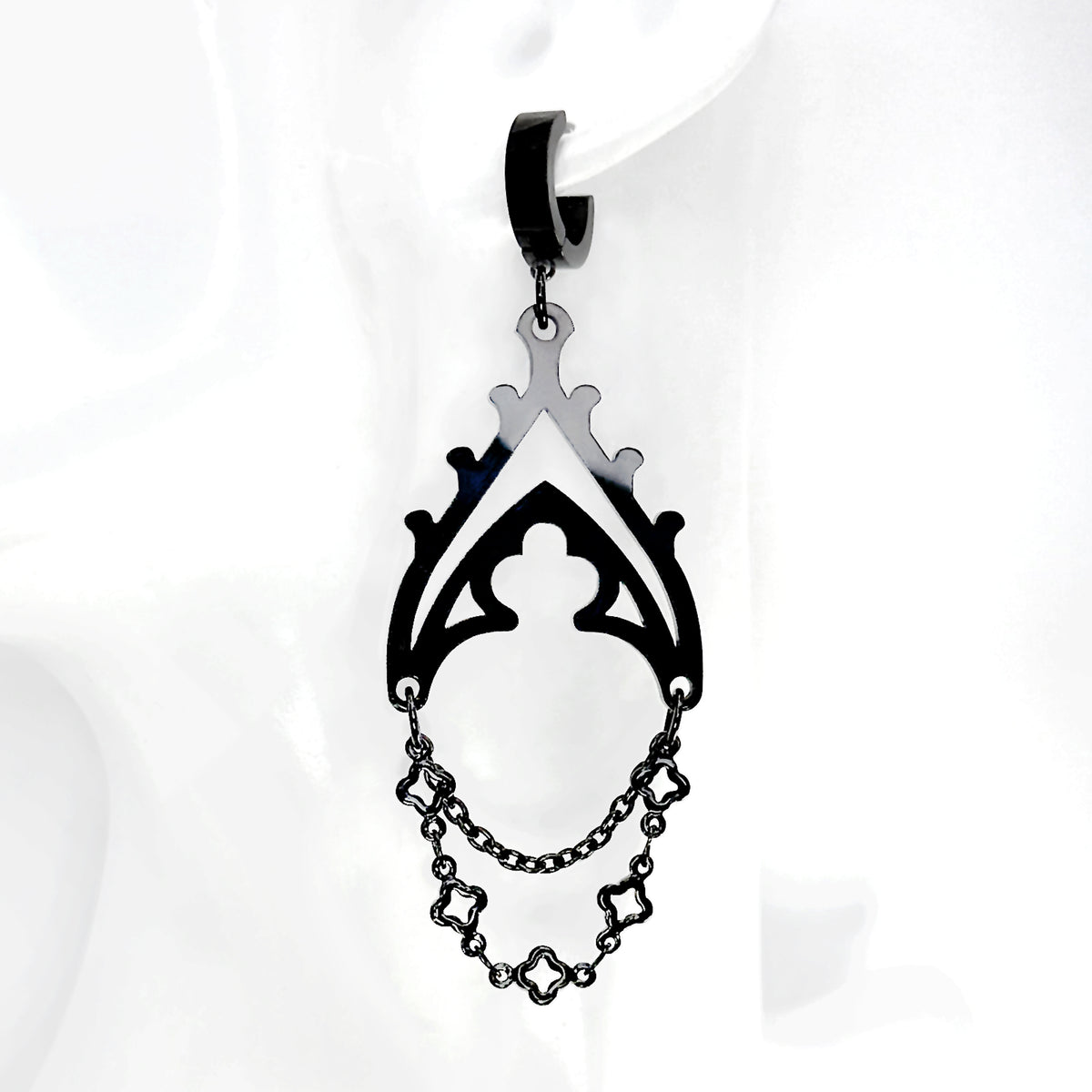 Black Acrylic and Chain Gothic Architectural Elements Earrings