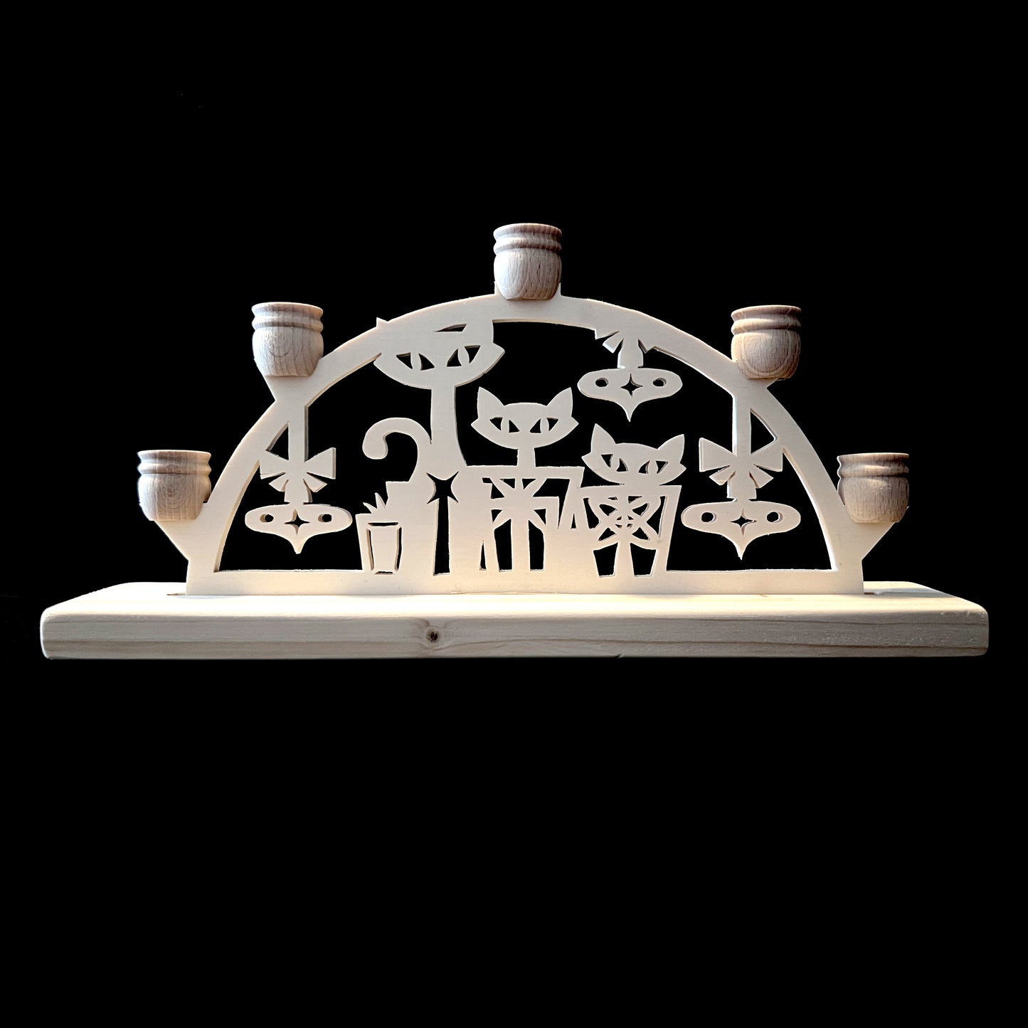 Black Wood Small Christmas Cats Schwibbogen