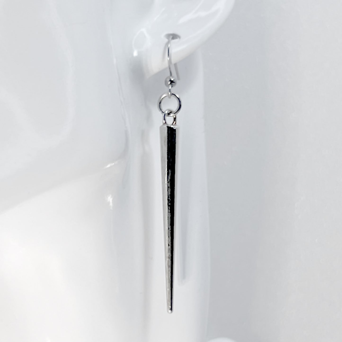 Long Silver Metal Spike Earrings