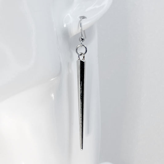 Long Silver Metal Spike Earrings