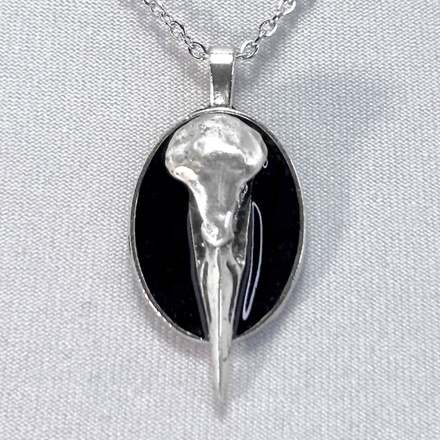 Metal Long Beak Bird Skull Necklace